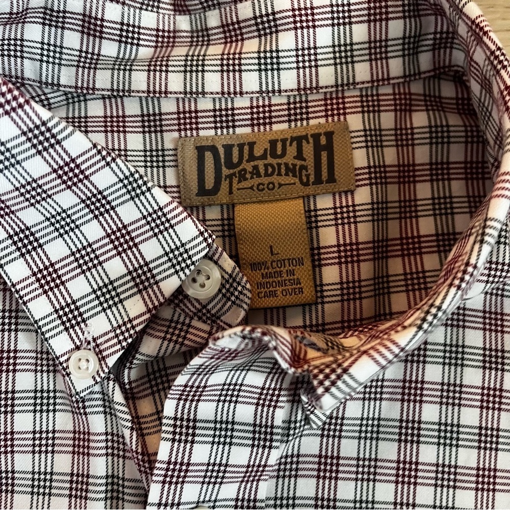 Duluth Trading Company Cotton Twill Check Green Red Button Down Shirt Large - Picture 7 of 8